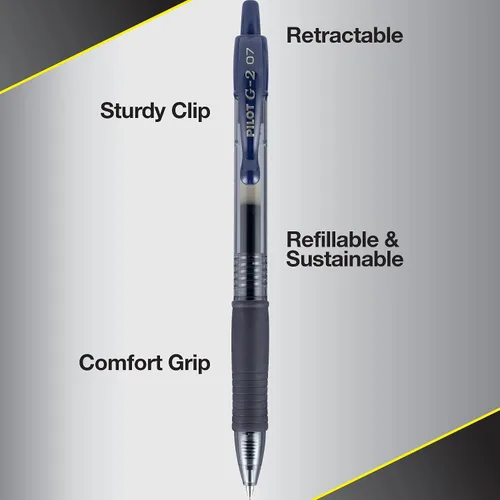Miniatura 5 de Bolígrafos Pilot G2 Premium de Gel, Punta Fina 0.7 mm, Color Azul Marino, Juego de 12 - Ideal para Escuela, Diario y Escritura en la Oficina