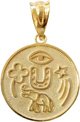 Colgante de oro amarillo de 10 quilates, blanco o rosa, medalla de moneda redonda Talismán – Elección de metal