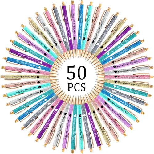 Miniatura 36 de Hasta 100 bolígrafos personalizados con nombre a granel, bolígrafo con purpurina de impresión personalizada, grabado gratis, texto con logotipo