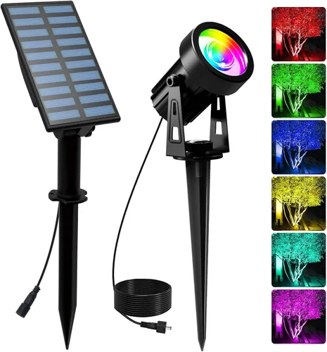 Miniatura 14 de T-SUNUS - Foco solar para jardín al aire libre, 4 en 1, luces solares IP65, impermeable, cable de 9.8 pies, panel solar separado de 5 W, Amarillo