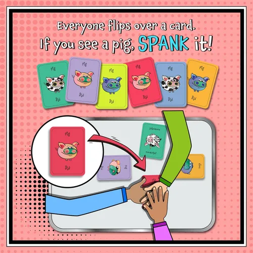 Miniatura 4 de Spank The Pig! - Divertido y divertido juego de cartas familiar para niños, adolescentes y adultos, divertidos juegos de ritmo rápido para 2 a 7