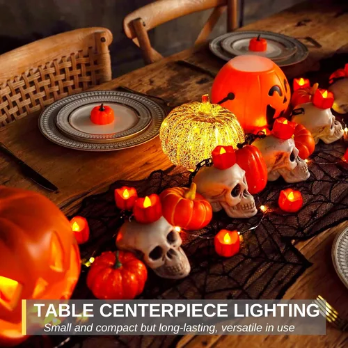 Miniatura 5 de Homemory - Paquete de 24 velas de té rojas sin llama para Halloween, velas LED parpadeantes que funcionan con baterías, seguras para calabazas