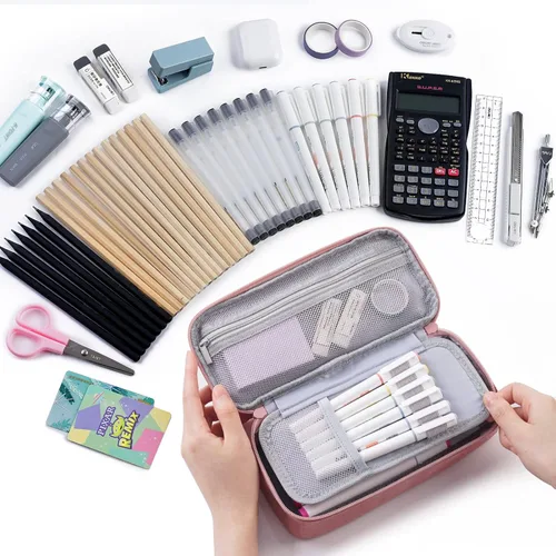 Miniatura 2 de WEMATE Estuche para lápices, organizador grande de almacenamiento para papelería, esencial para el regreso a la escuela, imprescindible para el Rosa