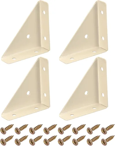 uxcell 4 soportes de esquina angulares de 2.598 in x 2.598 in, soportes de acero laminado en frío con tornillos para borde de escritorio y cama Beige