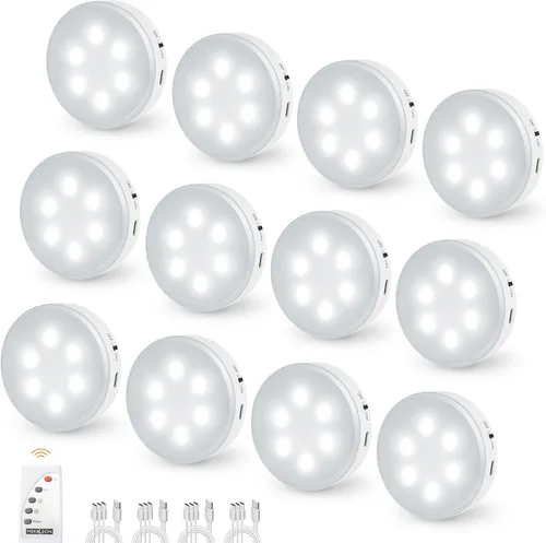 Miniatura 11 de Luces de disco con control remoto, iluminación recargable de 1000 mAh para debajo del gabinete, luces LED de armario, paquete de 3 luces nocturnas