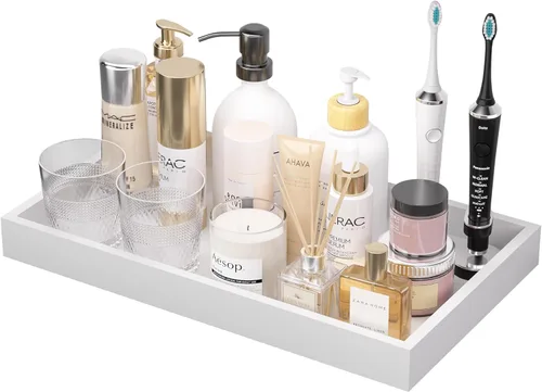 Miniatura 18 de Bandeja de tocador de baño para mostrador, bandeja decorativa de baño de bambú, bandeja de perfume para decoración del hogar, 11.3 pulgadas de largo