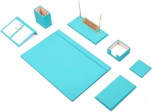Miniatura 15 de Juego de escritorio de cuero, juego de organizador de escritorio, accesorios de escritorio de oficina, soporte para calendario, 9 accesorios