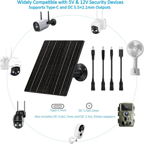 Miniatura 6 de Panel solar de 10 W con batería de 10400 mAh para cámaras de seguridad y sendero, salida ajustable de 5 V/12 V, enchufes USB-C y CC, IP66