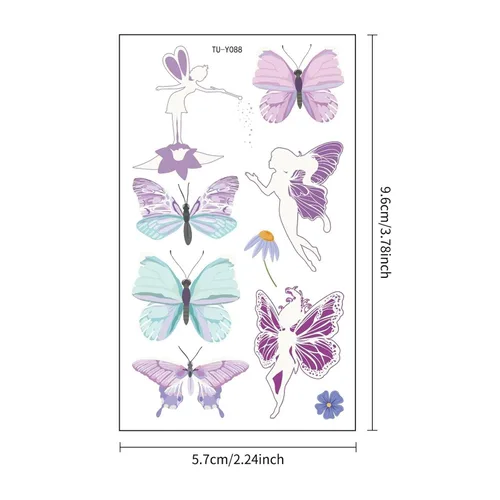 Miniatura 5 de 10 hojas de tatuajes temporales de mariposa que brillan en la oscuridad para niños, diseño de hadas, caricaturas, fluorescentes, para fiestas