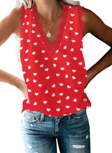 Miniatura 133 de VIISHOW - Camiseta sin mangas, sexy, con cuello en V y bordes de encaje para mujer, camisola de vestir, camisas de gasa, sin mangas, casuales