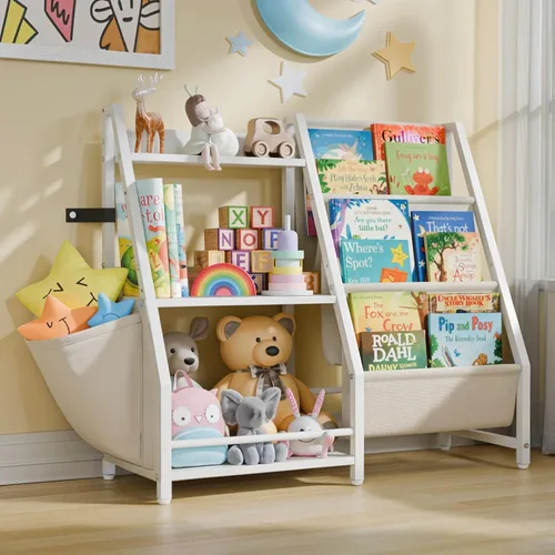 LATIBELL Estantería infantil de 3 niveles y almacenamiento de juguetes, estante para libros para niños, estantería Montessori para niños pequeños,