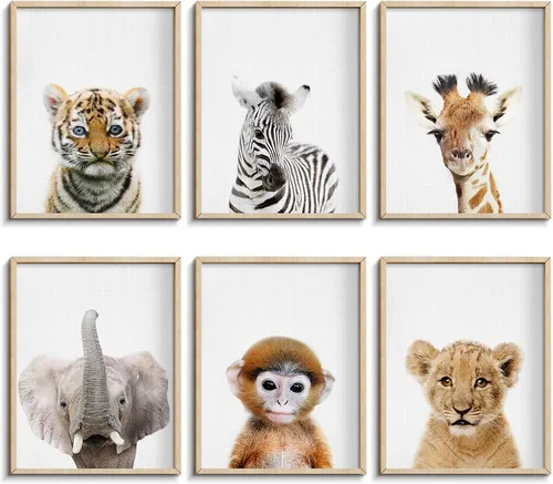 Miniatura 7 de EPHANY Pósteres y Impresiones de Animales de Safari para Bebés, Pintura sobre Lienzo para Guardería, Arte de Pared con Elefante, Tigre, Ciervo, Oso