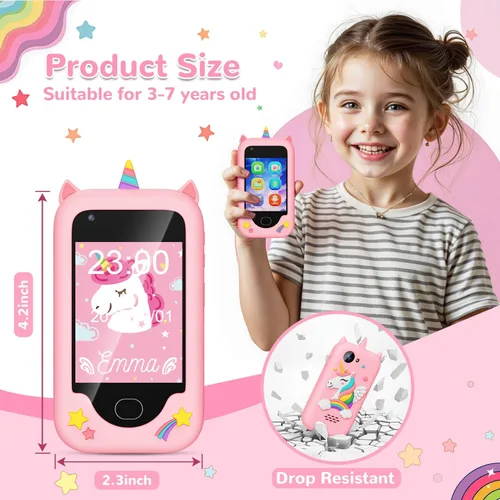 Miniatura 8 de Lapare - Teléfono inteligente para niñas, regalos de Navidad y cumpleaños para niñas de 3 a 10 años, juguetes para niños, teléfono celular de rosa01