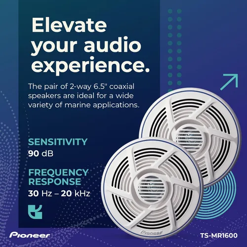 Miniatura 5 de PIONEER TS-MR1600 Altavoces marinos de 6.5 pulgadas (par) - Altavoces coaxiales de barco de 2 vías, 100 W de potencia máxima, impermeable