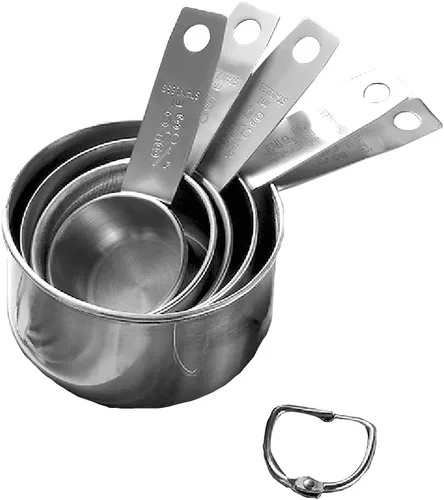 Juego de tazas medidoras de acero inoxidable, 5 piezas de utensilios de medición de cocina, para cocinar y hornear, para medir ingredientes secos y