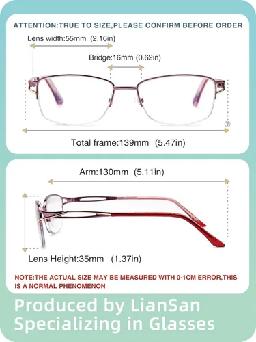 Miniatura 4 de LianSan Metal Zero Top - Gafas de lectura progresivas multienfoque para mujeres de media montura con bloqueo de luz azul, parte superior Rosa