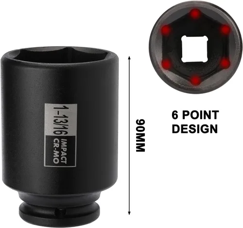 Miniatura 5 de Mayouko Juego de 4 llaves de vaso de impacto para tuerca de eje de husillo de 1/2", 1-13/16, 1-7/8, 1-15/16, 2 pulgadas, CR-MO, profundo, 6 puntos