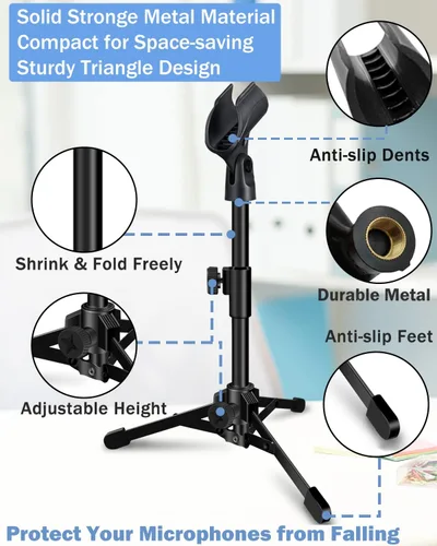 Miniatura 3 de Soporte de Micrófono de Escritorio Portátil Trípode Plegable con Soporte de Clip de Micrófono y Tornillo Macho de 5/8 Pulgadas a Hembra de 3/8