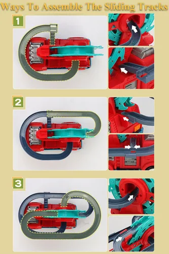 Miniatura 7 de Juguete deslizante de motor de bomberos 2 en 1 para niños – Juego interactivo para niños pequeños con música, luces, pista de carreras y noria