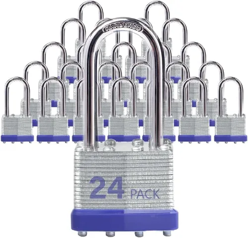 Miniatura 14 de Candados con cerradura para exteriores, cerradura de llave, candados con la misma llave, candados con llave de acero laminado con grillete largo