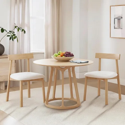 Miniatura 7 de Juego de 2 sillas de comedor de madera maciza con respaldo curvo, modernas sillas auxiliares de cocina de piel sintética de mediados de siglo