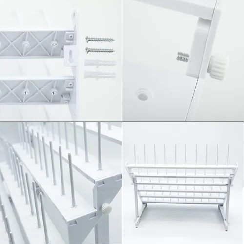Miniatura 6 de Sew Tech Estante de Hilo para 60 Carretes o 30 Conos, Soporte de Hilo Grande Montado en Pared con Clavijas Largas, Soporte de Hilo de Plástico