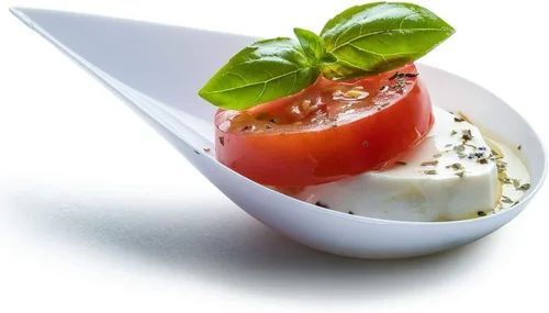 Miniatura 8 de DLux 100 mini platos de aperitivo de 4 pulgadas con tenedores, cucharas de plástico blanco reutilizables, platos para servir postres y aperitivos