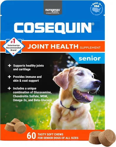 Nutramax Cosequin for Senior Dogs Suplemento de salud articular, contiene glucosamina para perros, condroitina, MSM, omega-3 y beta-glucano, apoya