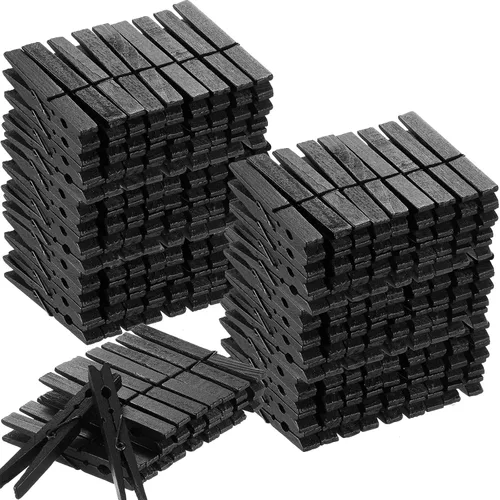 Marsui 200 pinzas de madera resistentes para colgar ropa al aire libre, lavandería, manualidades, fotos (negro, 4 pulgadas)