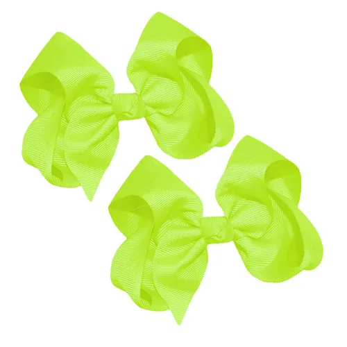 Miniatura 38 de WEBB DIRECT2U Juego de dos lazos para el pelo de grogrén sólido de 4 pulgadas, pinzas de cocodrilo, color verde manzana