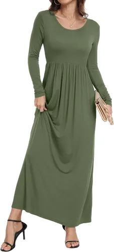 Miniatura 3 de HAOMEILI - Vestido largo de manga cortalarga, holgado, liso, informal y con bolsillos para mujer