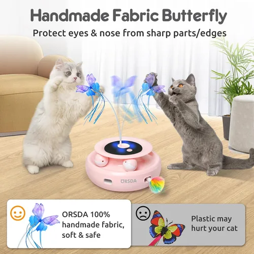 Miniatura 4 de ORSDA Juguete para gatos, juguete interactivo electrónico automático 3 en 1 con plumas de emboscada en movimiento, mariposa revoloteante, bolas