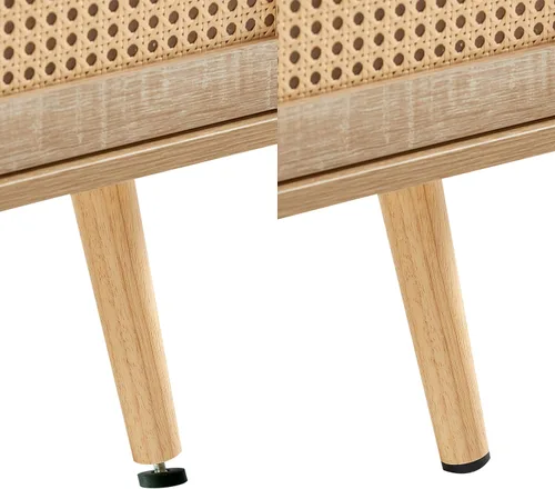 Miniatura 7 de Mesa de centro de ratán con armario de almacenamiento y estante abierto, mesa central de madera con puerta corredera de ratán, muebles modernos