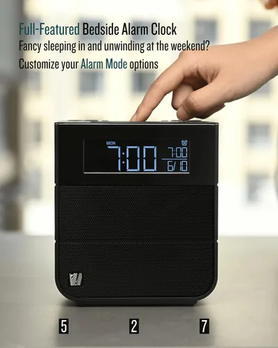 Miniatura 3 de Soundfreaq Sound Rise II, SFQ-16: Radio despertador de cabecera y bocina Bluetooth, con pantalla grande, radio FM, carga USB rápida y sonido