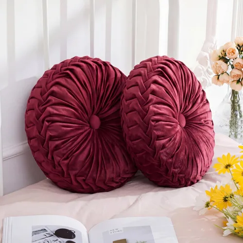 Miniatura 29 de Drydiet 3 Piezas Almohadas Redondas Decorativas de Terciopelo Plisado Almohadas de 15'' de Diámetro Acento Calabaza Boho Cojín de Silla para Sofá