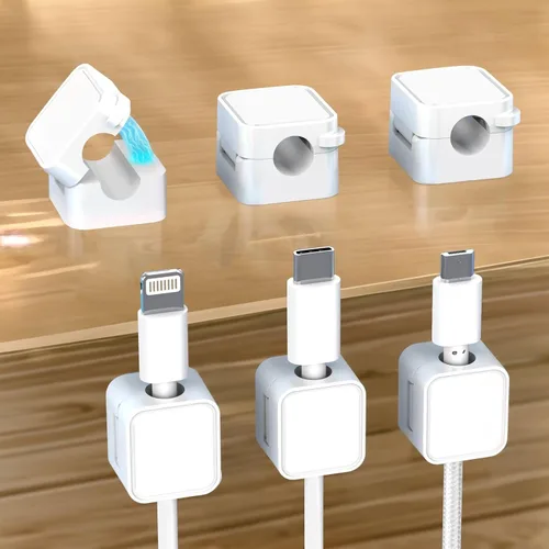 Miniatura 8 de Paquete de 6 soportes magnéticos para cables negros, clips adhesivos para cable de escritorio y automóvil, organizador de cables para mesita