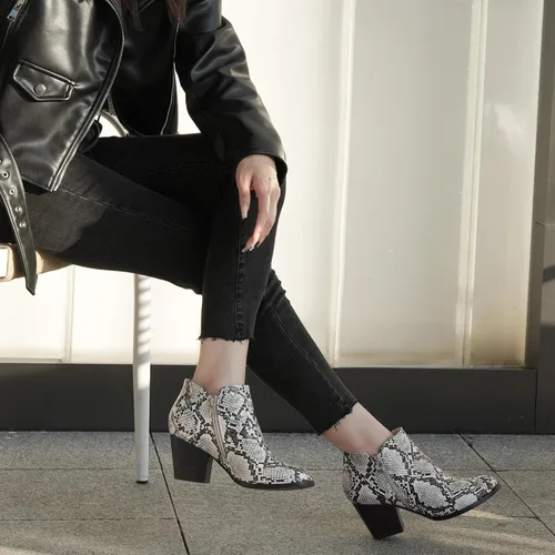Miniatura 4 de firelli Botas de tobillo para mujer, botas de tacón bajo con punta redonda y cremallera