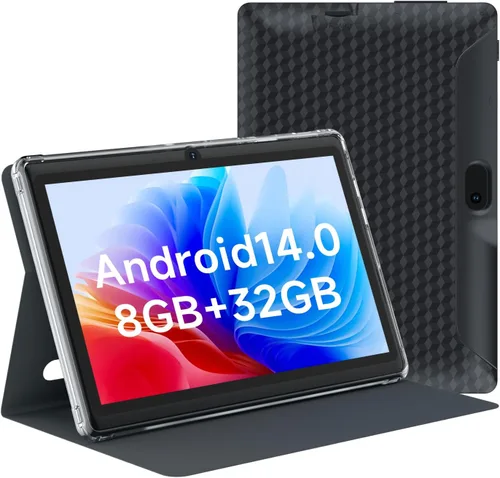 HOTTABLET Tablet Android 14.0 de 7 pulgadas con funda protectora, 8 GB (4+4 GB expandir) RAM+ 32 GB ROM, pantalla IPS, cámara dual, Bluetooth 5.0