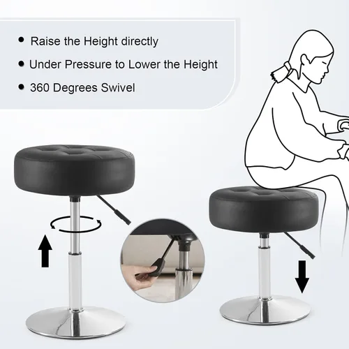 Miniatura 5 de Gitrah Silla de Tocador Negra para Cuarto de Maquillaje Taburete de Tocador para Cuarto de Maquillaje Redondo Acolchado de Cuero PU Silla