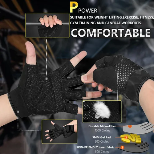 Miniatura 5 de MOREOK Guantes de entrenamiento acolchados para levantamiento de pesas para hombres y mujeres, gel de 0.197 in guantes de gimnasio con agarre sin