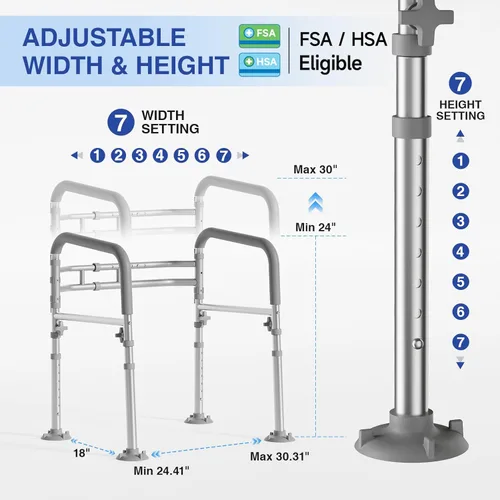 Miniatura 2 de Loyoda Rieles de seguridad plegables para inodoro para personas mayores, marco de seguridad ajustable para inodoro y asas de inodoro para ancianos