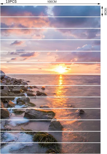 Miniatura 5 de artfanke 13 piezas de calcomanías de escalera 3D de amanecer en la costa del océano - Adhesivos para escaleras de pelar y pegar - Adhesivos