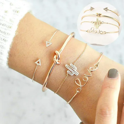 Miniatura 3 de Pulseras para niñas adolescentes 4 unidsset pulsera abierta brazalete ajustable joyería exquisita cadena de mano regalo para fiesta