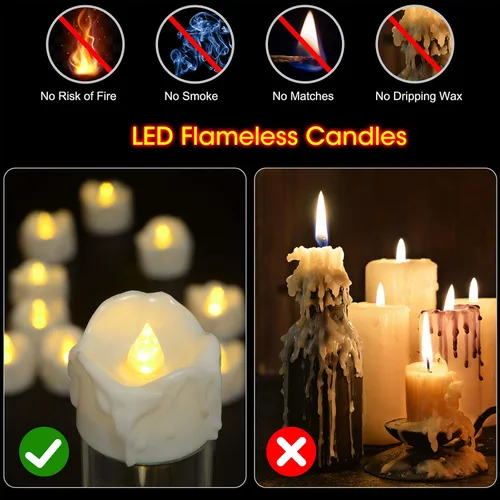 Miniatura 7 de PChero Velas de Té con Temporizador, 12 Paquetes de Velas LED sin Llama Parpadeantes Operadas con Pilas, Velas Votivas Eléctricas para Decoraciones