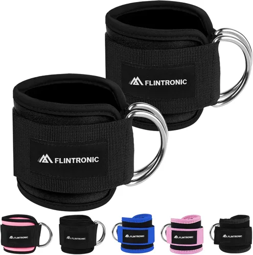 Miniatura 9 de flintronic 2 correas de tobillo para máquina de cable, puños de gimnasio con doble anillo en D de acero inoxidable, tobillera de gimnasio