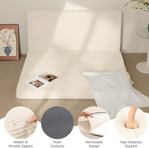 Miniatura 5 de Colchón de tres pliegues de 6 pulgadas, tamaño individual, sofá cama plegable con funda extraíble lavable, colchón plegable de espuma de alta