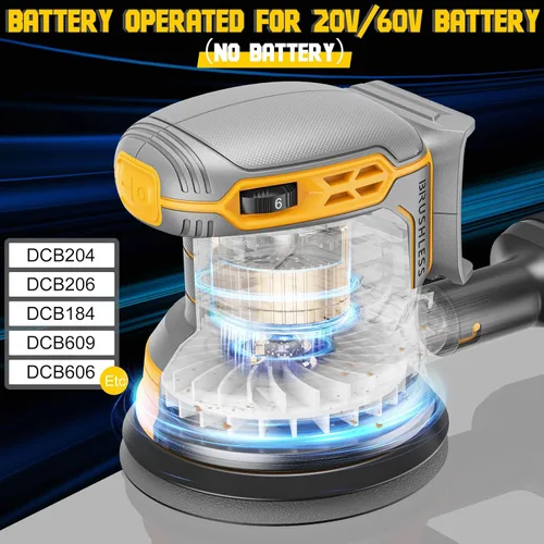 Miniatura 2 de Lijadora orbital inalámbrica compatible con Dewalt 20V 60V, lijadora orbital eléctrica con sin escobillas 12000 RPM, 6 discos variables, lijadora