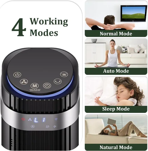 Miniatura 4 de Ventilador de torre para dormitorio, ventilador oscilante silencioso de 28 dB sin aspas con control remoto, 5 velocidades y 4 modos, temporizador