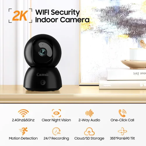 Miniatura 2 de Cámara de seguridad 2K para interiores, cámara WiFi de 2.4G y 5G para mascotas para seguridad del hogar, cámara para mascotas/perros/ancianos/bebés