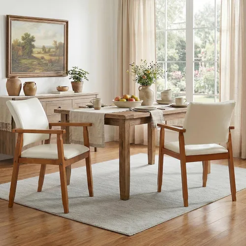 Miniatura 15 de NOBPEINT Mid-Century - Juego de 2 sillas de comedor modernas con reposabrazos, tapizadas de piel sintética con marco de madera maciza, sillones